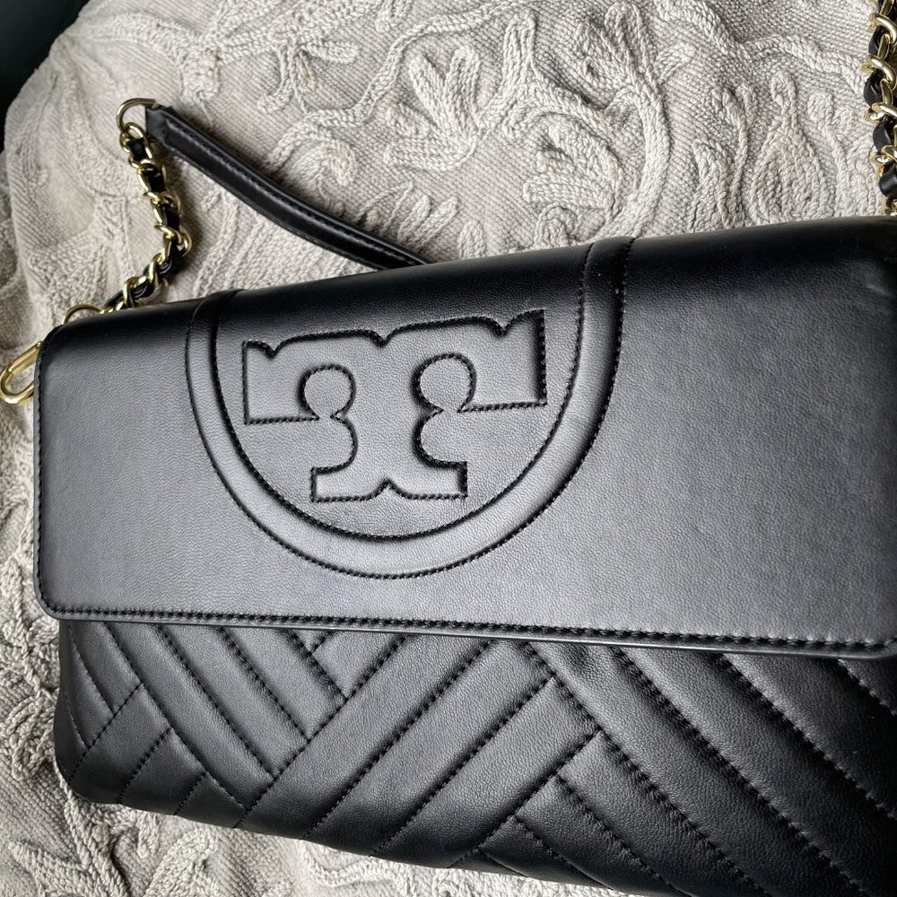 NWT Tory Burch Black Leather Alexa clutch handbag Retail $475 - Picture 5 of 12